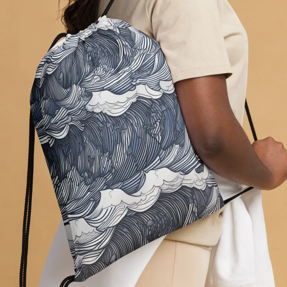 Indigo Swell on Drawstring Bag — Front