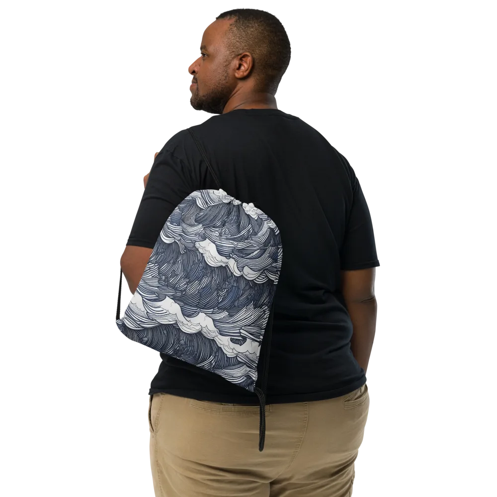 Indigo Swell on Drawstring Bag — Front