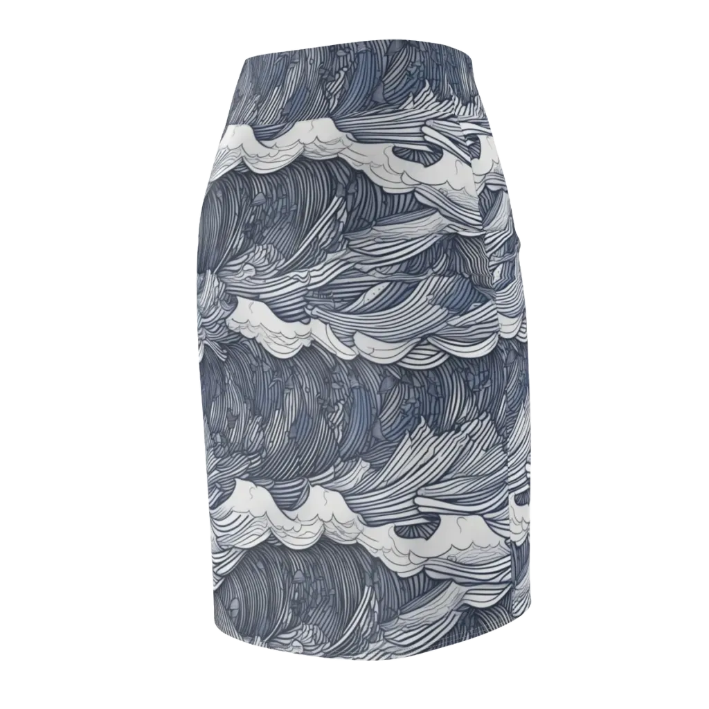 Indigo Swell on Pencil Skirt — Back Side