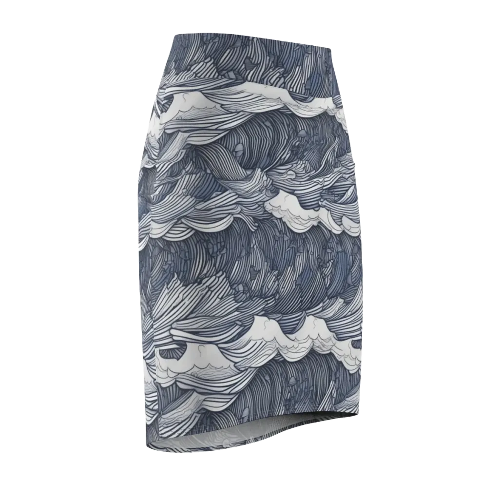 Indigo Swell on Pencil Skirt — Front Side