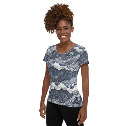 Indigo Swell on a Women's Athletic T-Shirt