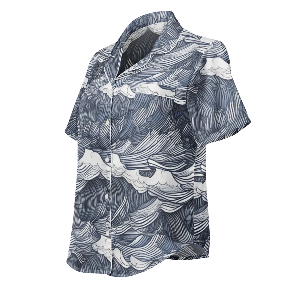 Indigo Swell on Women's Short Sleeve Pajama Top — Left Front