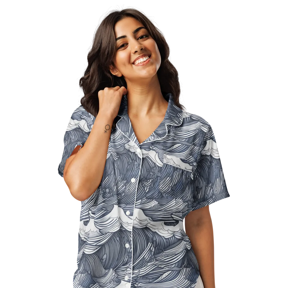 Indigo Swell on Women's Short Sleeve Pajama Top — Front