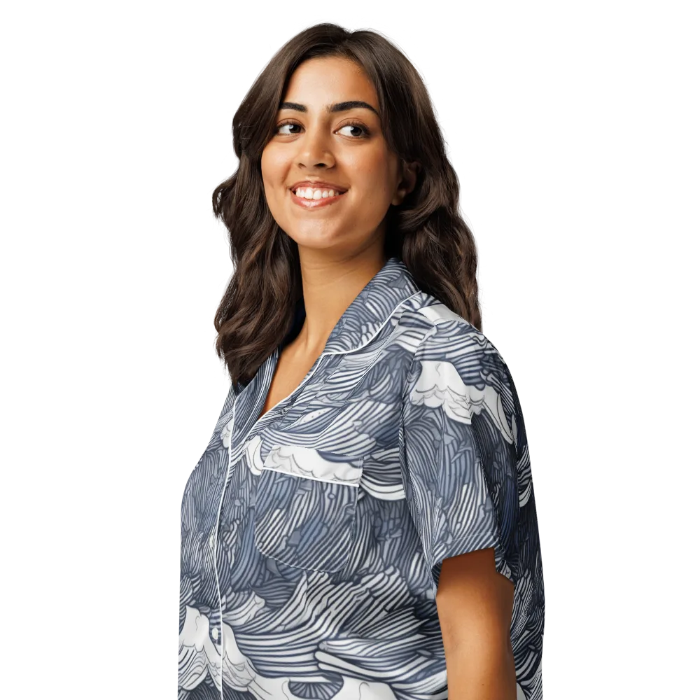 Indigo Swell on Women's Short Sleeve Pajama Top — Left Front