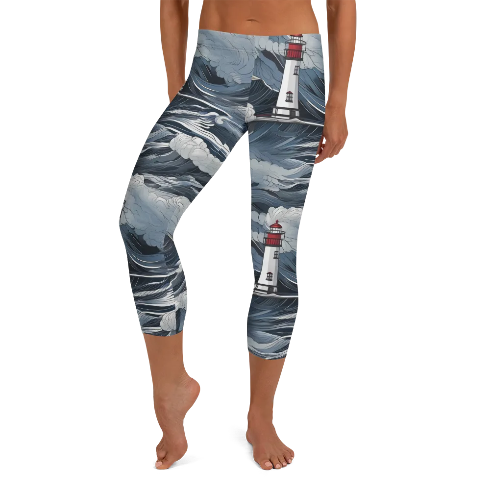 Midnight Lighthouse on Capri Leggings — Front