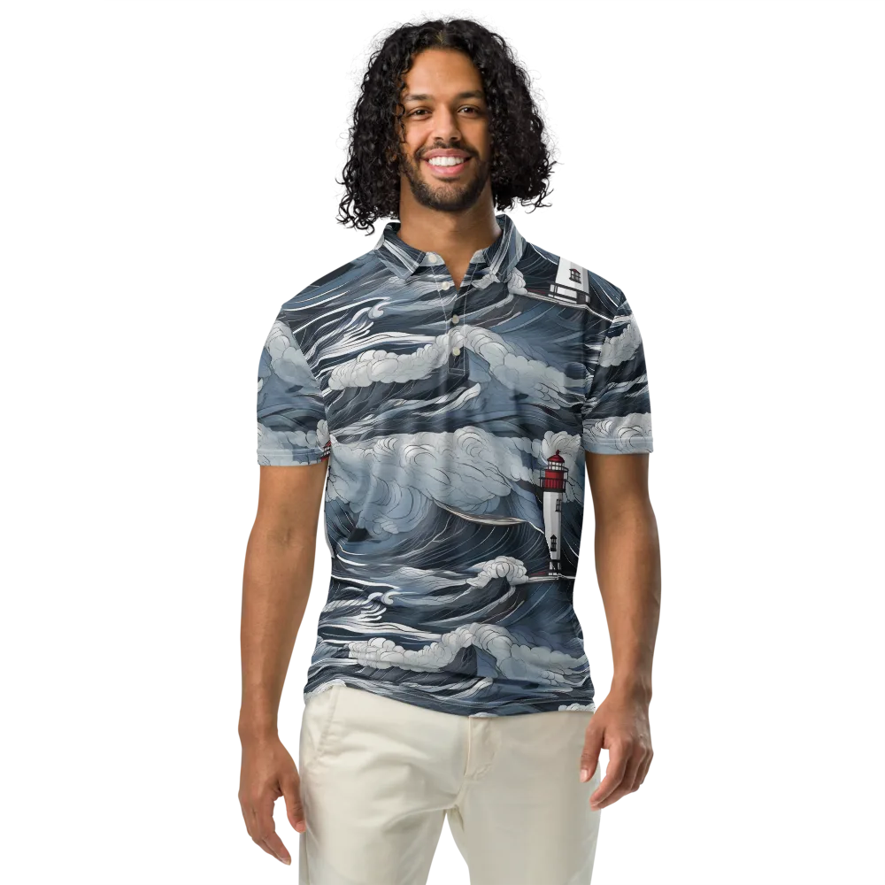 Midnight Lighthouse on Men's Slim Fit Polo Shirt — Front