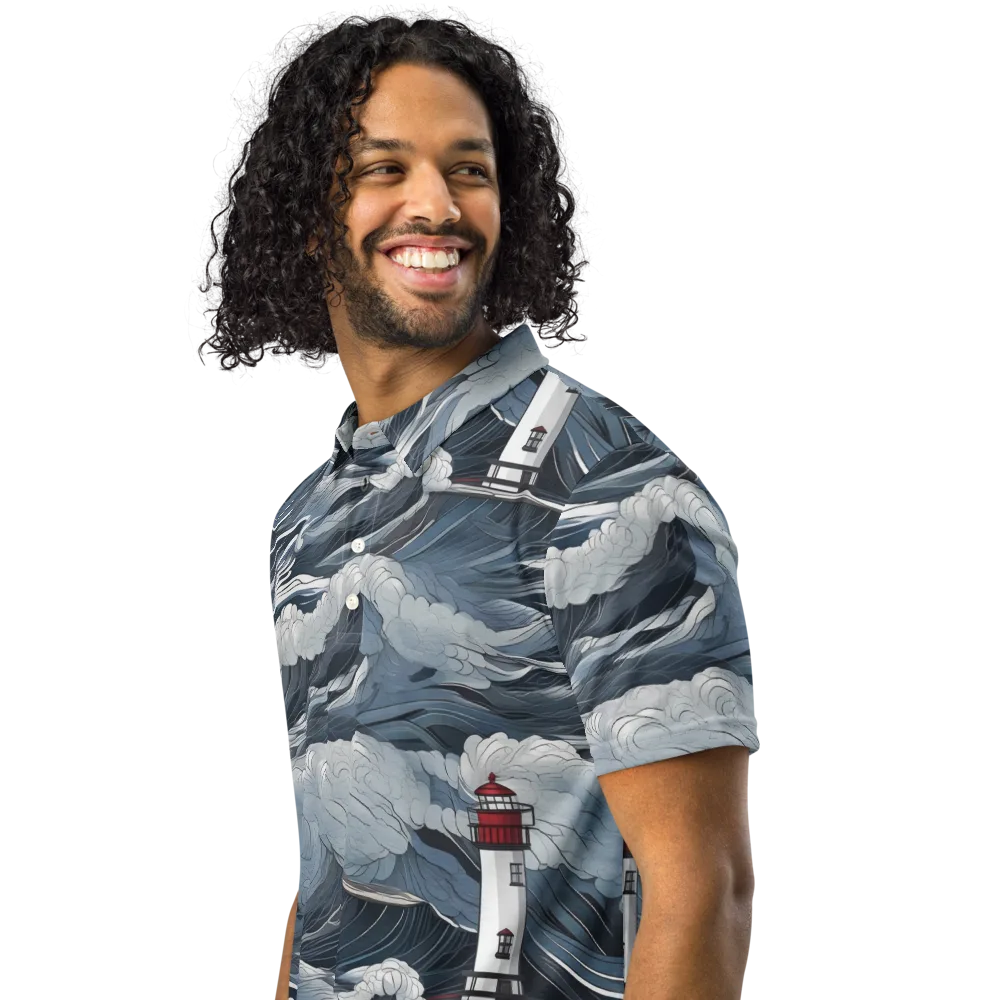 Midnight Lighthouse on Men's Slim Fit Polo Shirt — Left Front