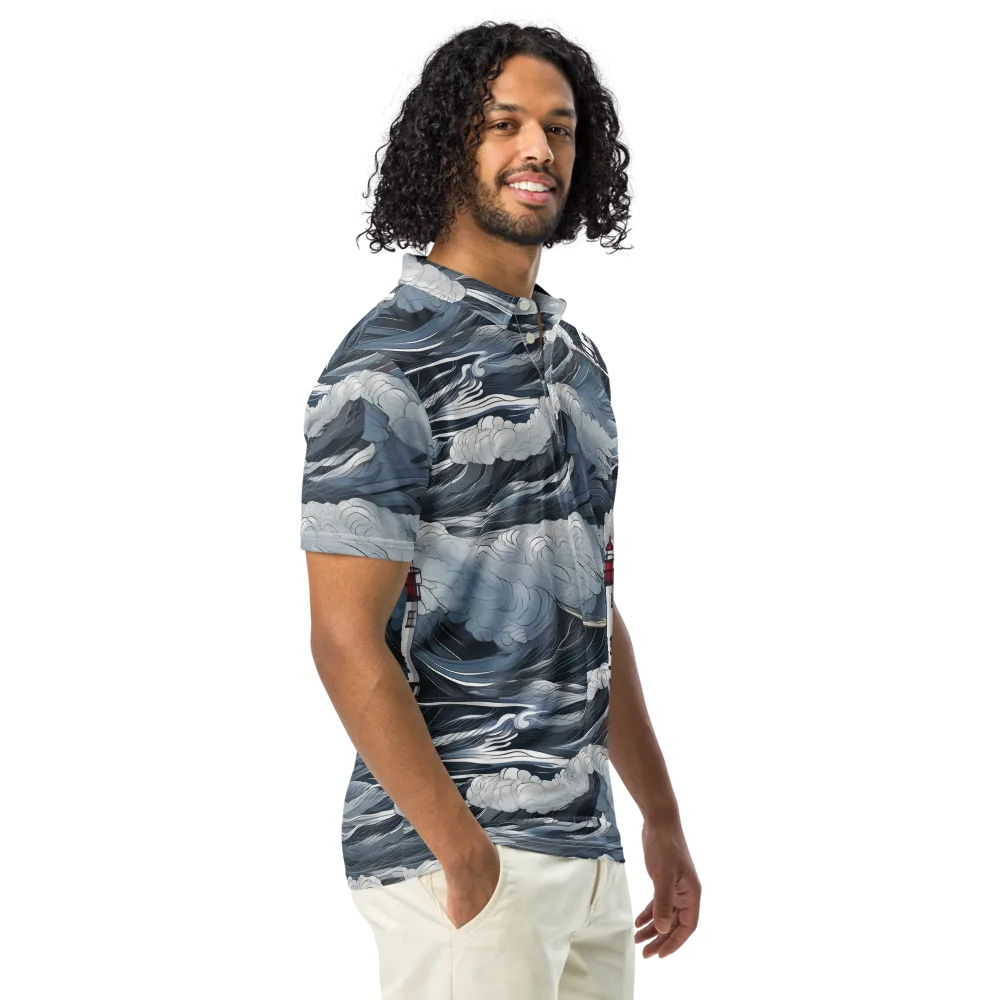 Midnight Lighthouse on Men's Slim Fit Polo Shirt — Right Front