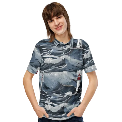 Midnight Lighthouse on a Men's Slim Fit Polo Shirt