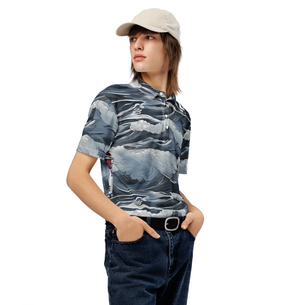 Midnight Lighthouse on Men's Slim Fit Polo Shirt — Right Front