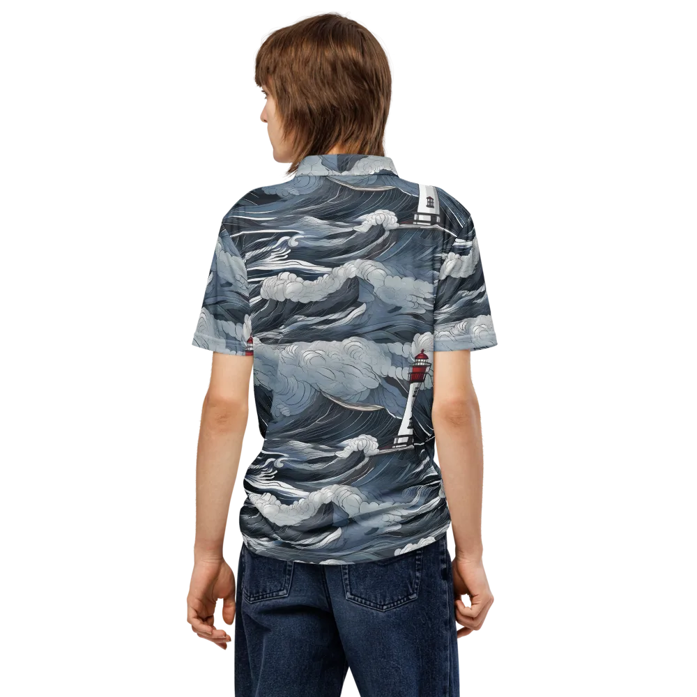 Midnight Lighthouse on Men's Slim Fit Polo Shirt — Back