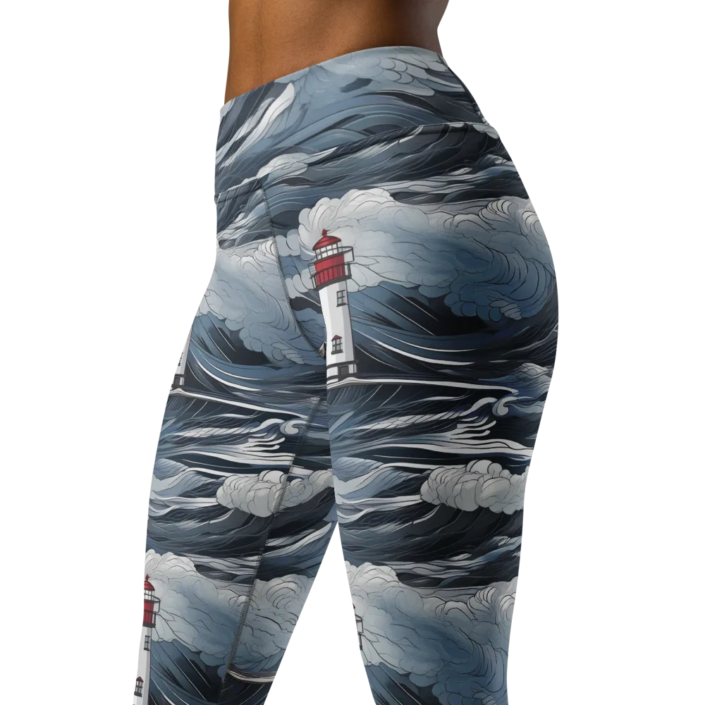 Midnight Lighthouse on Yoga Leggings — Left Front