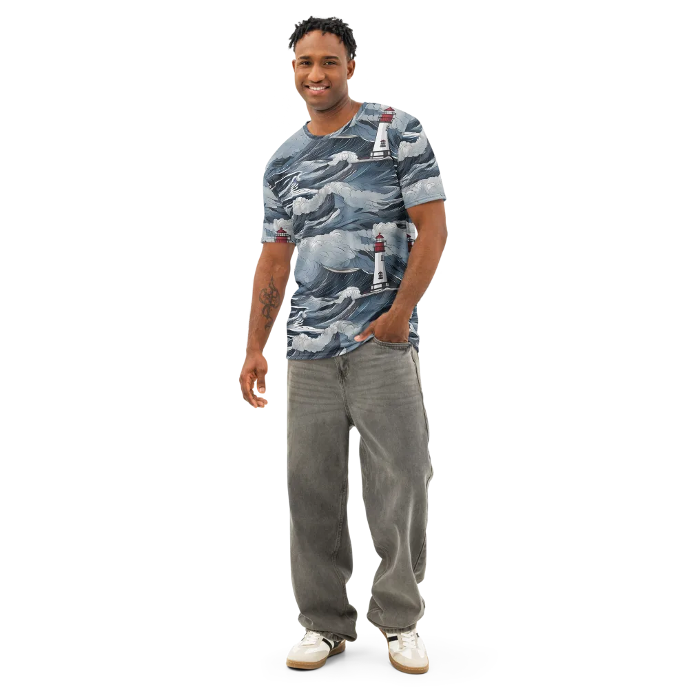 Midnight Lighthouse on Men's Cotton Crew Neck T-Shirt — Front