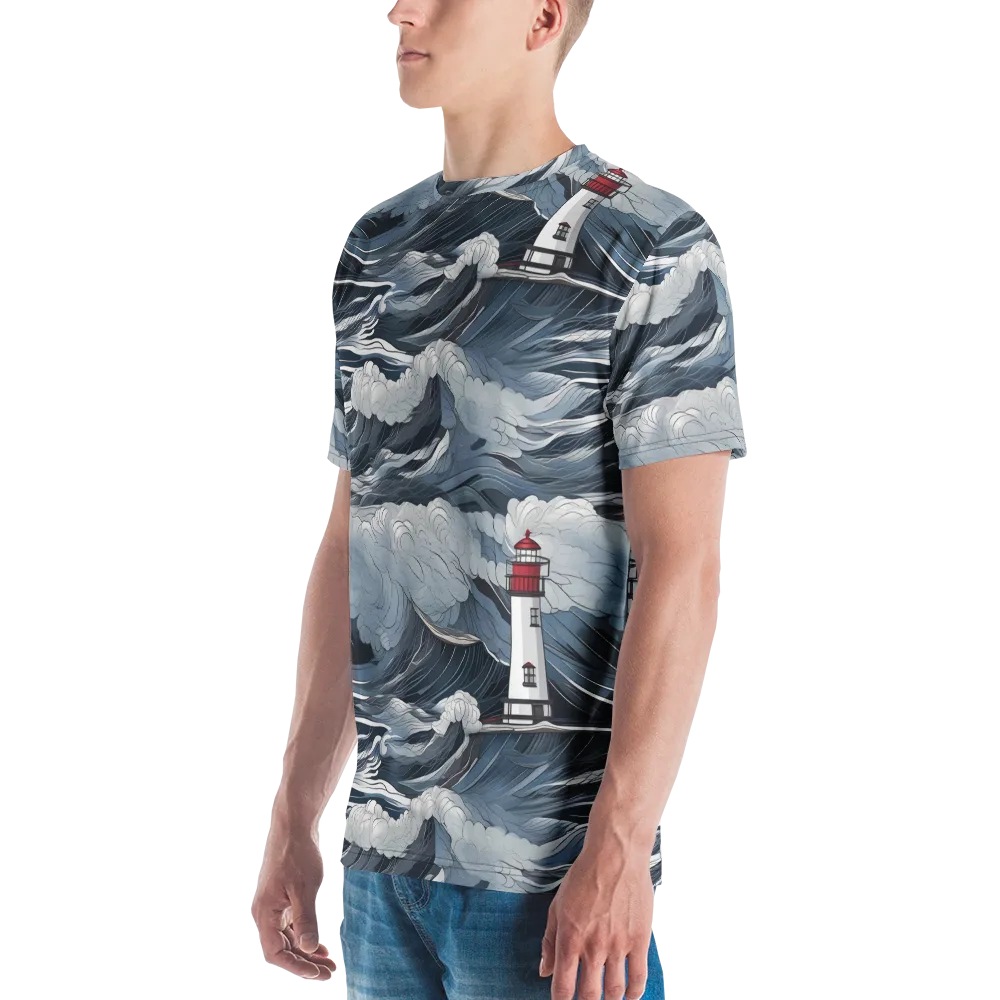 Midnight Lighthouse on Men's Crew Neck T-Shirt — Left