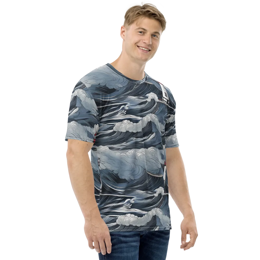 Midnight Lighthouse on Men's Crew Neck T-Shirt — Right