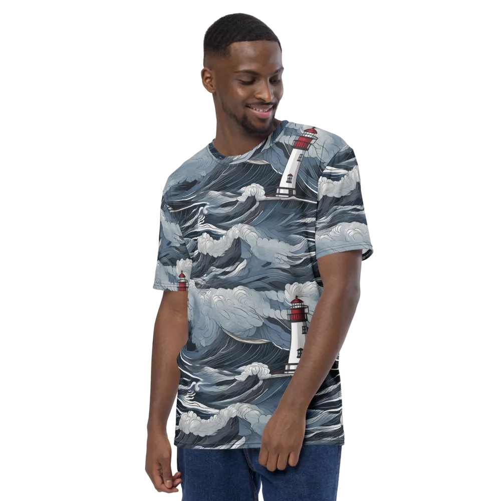 Midnight Lighthouse on Men's Crew Neck T-Shirt — Left