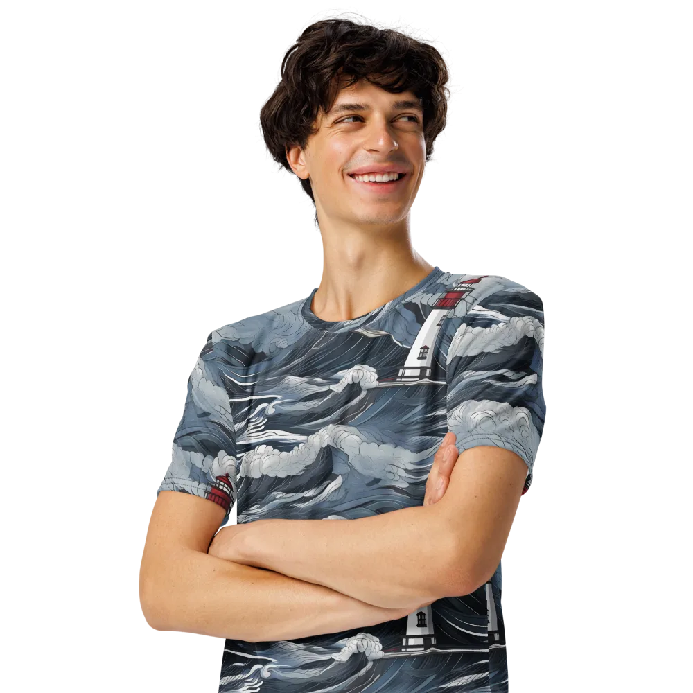 Midnight Lighthouse on Men's Crew Neck T-Shirt — Left Front