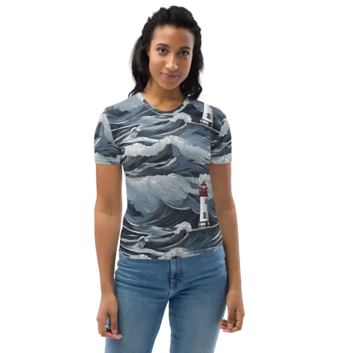 Midnight Lighthouse on a Women's Crew Neck T-Shirt