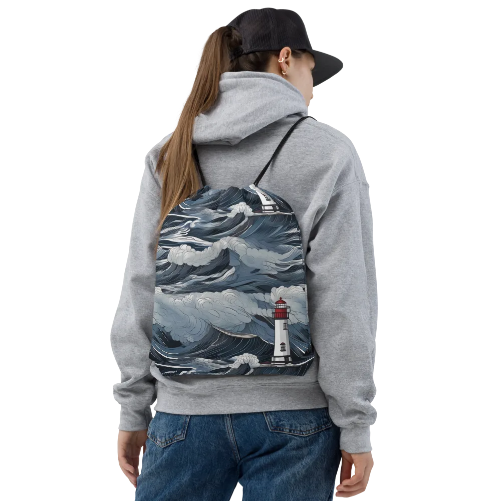 Midnight Lighthouse on Drawstring Bag — Front