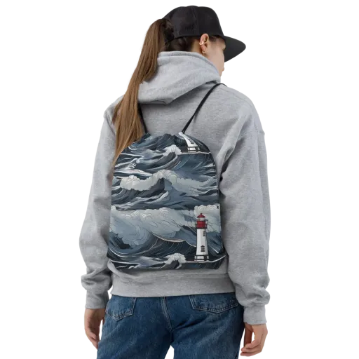 Midnight Lighthouse on a Drawstring Bag