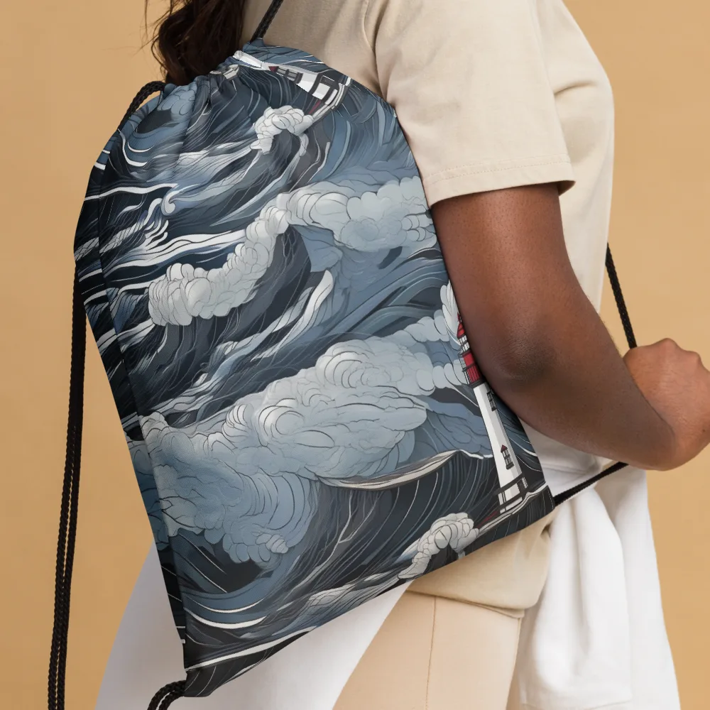 Midnight Lighthouse on Drawstring Bag — Front