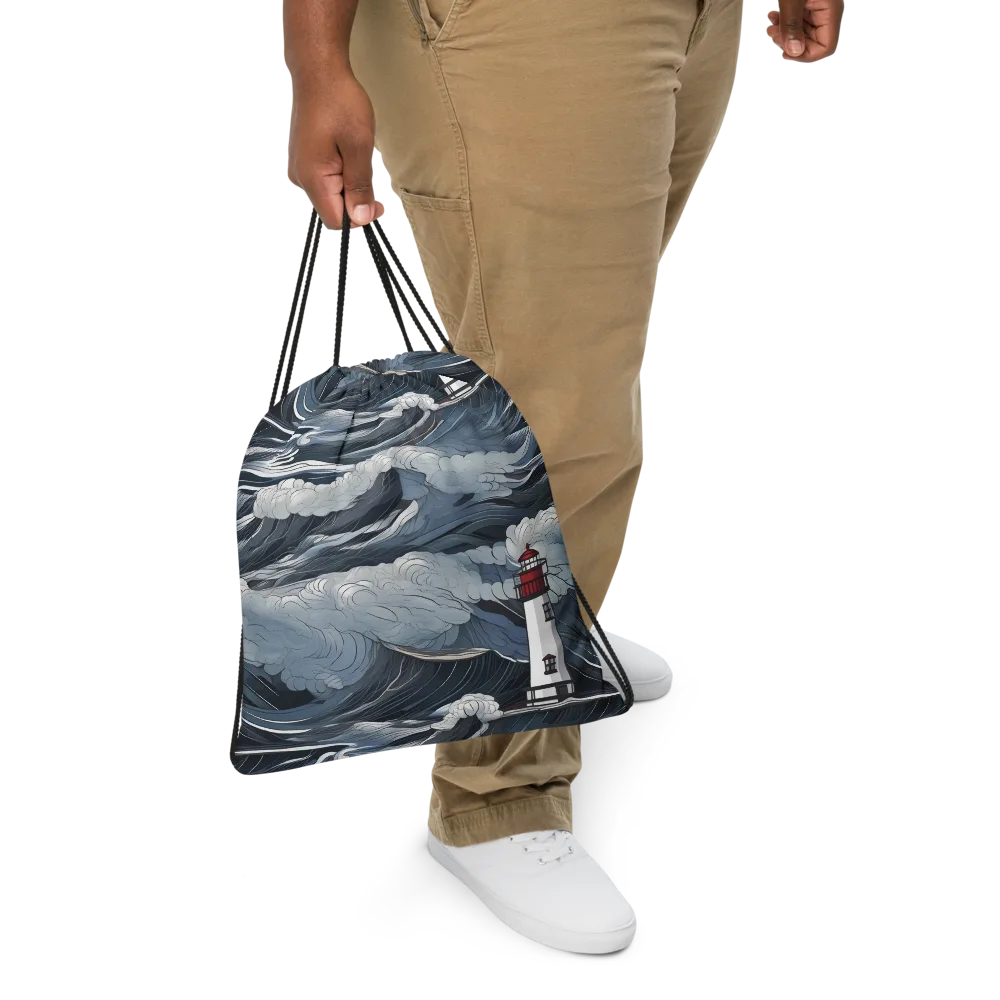 Midnight Lighthouse on Drawstring Bag — Front