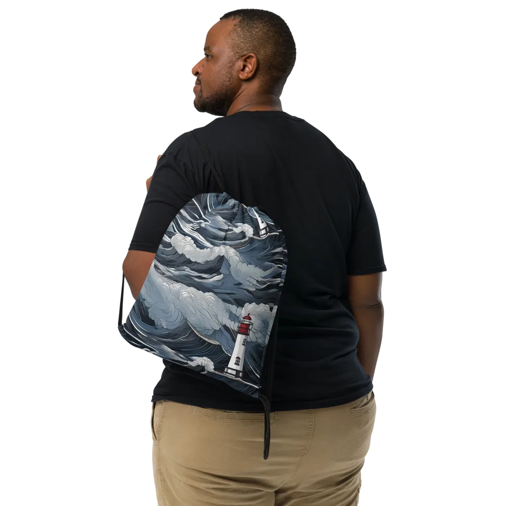 Midnight Lighthouse on Drawstring Bag — Front