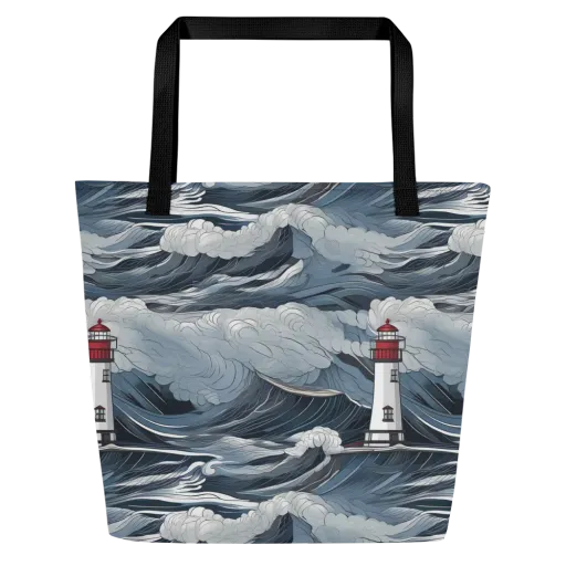 Midnight Lighthouse on a Large Tote Bag W/ Pocket
