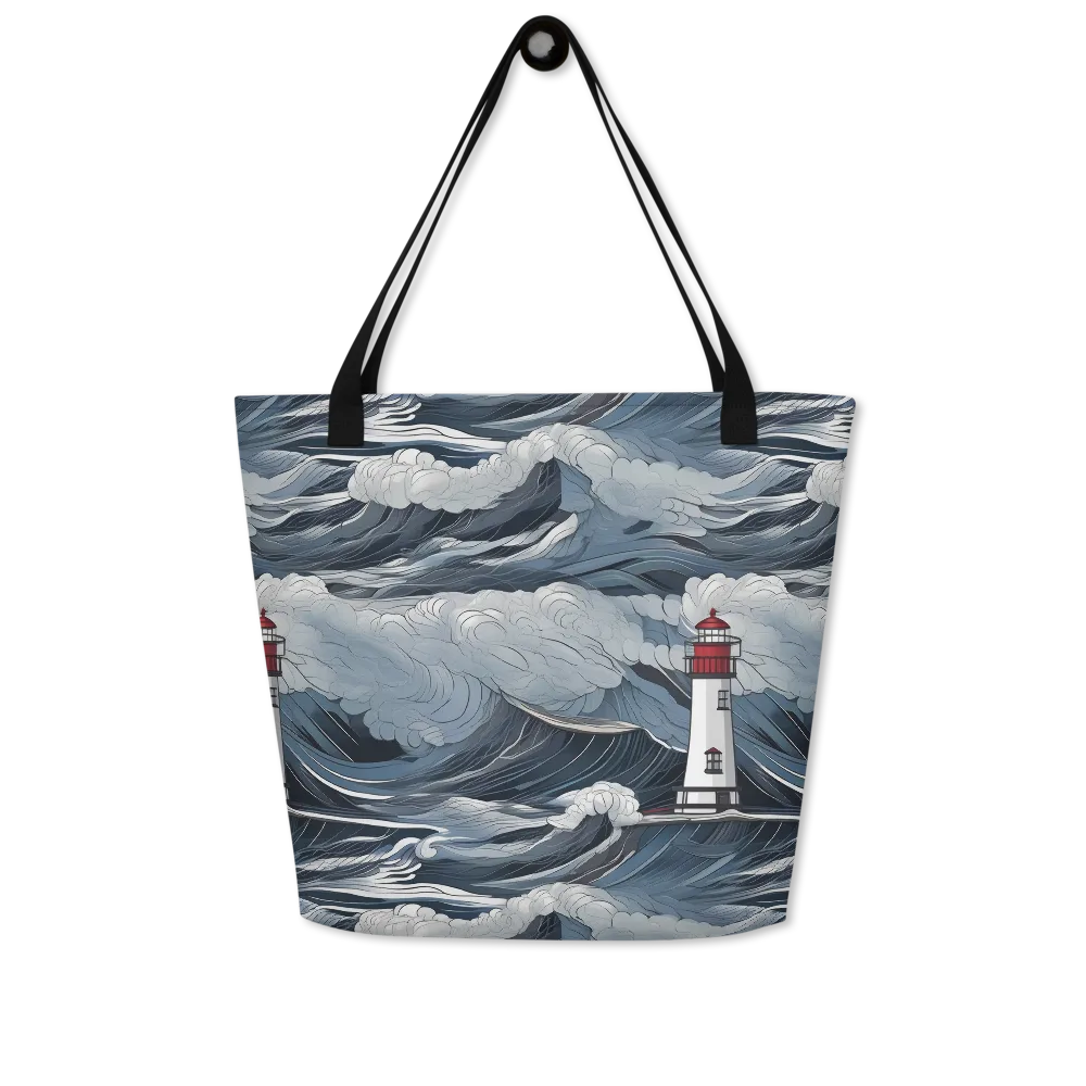 Midnight Lighthouse on Large Tote Bag W/ Pocket — Front