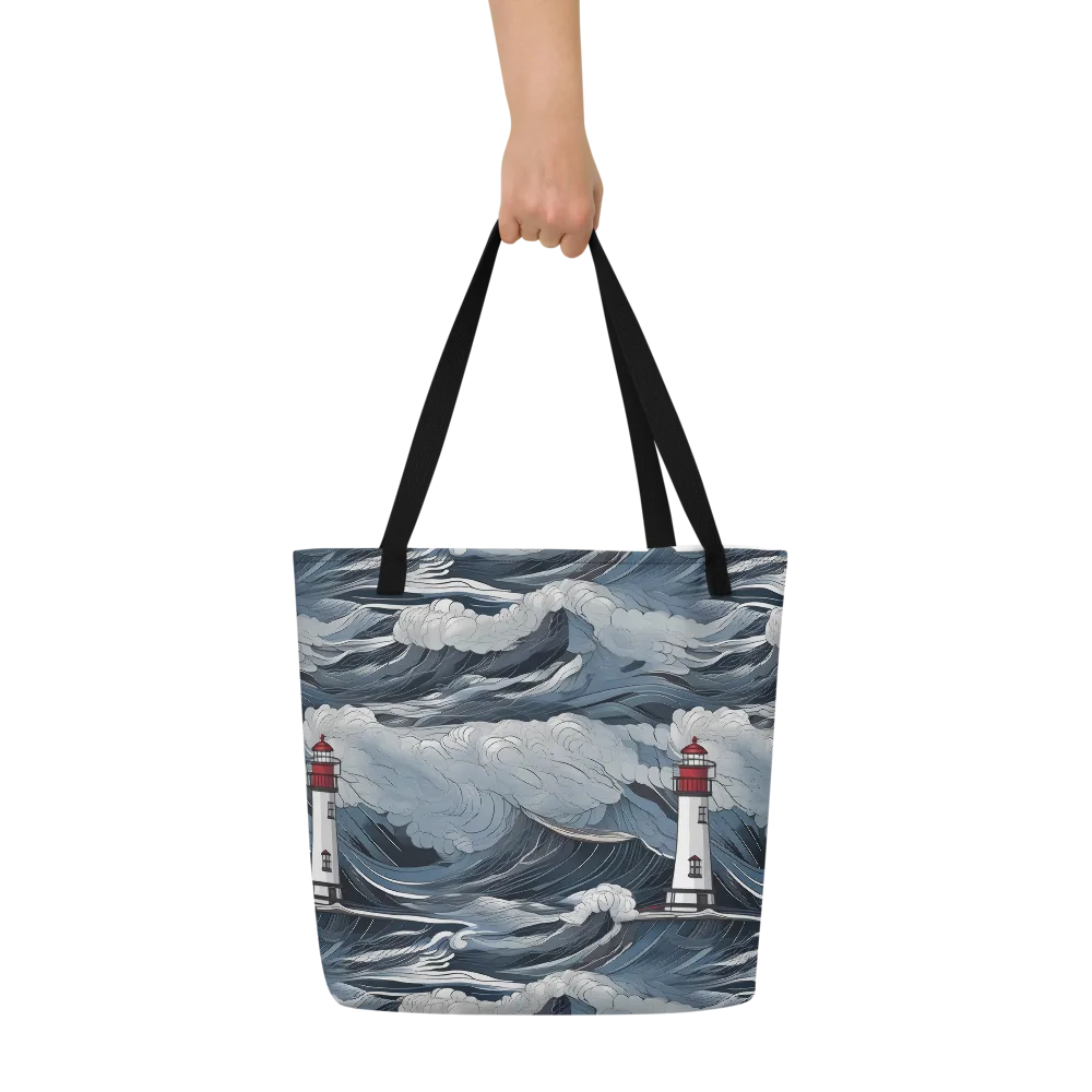 Midnight Lighthouse on Large Tote Bag W/ Pocket — Front