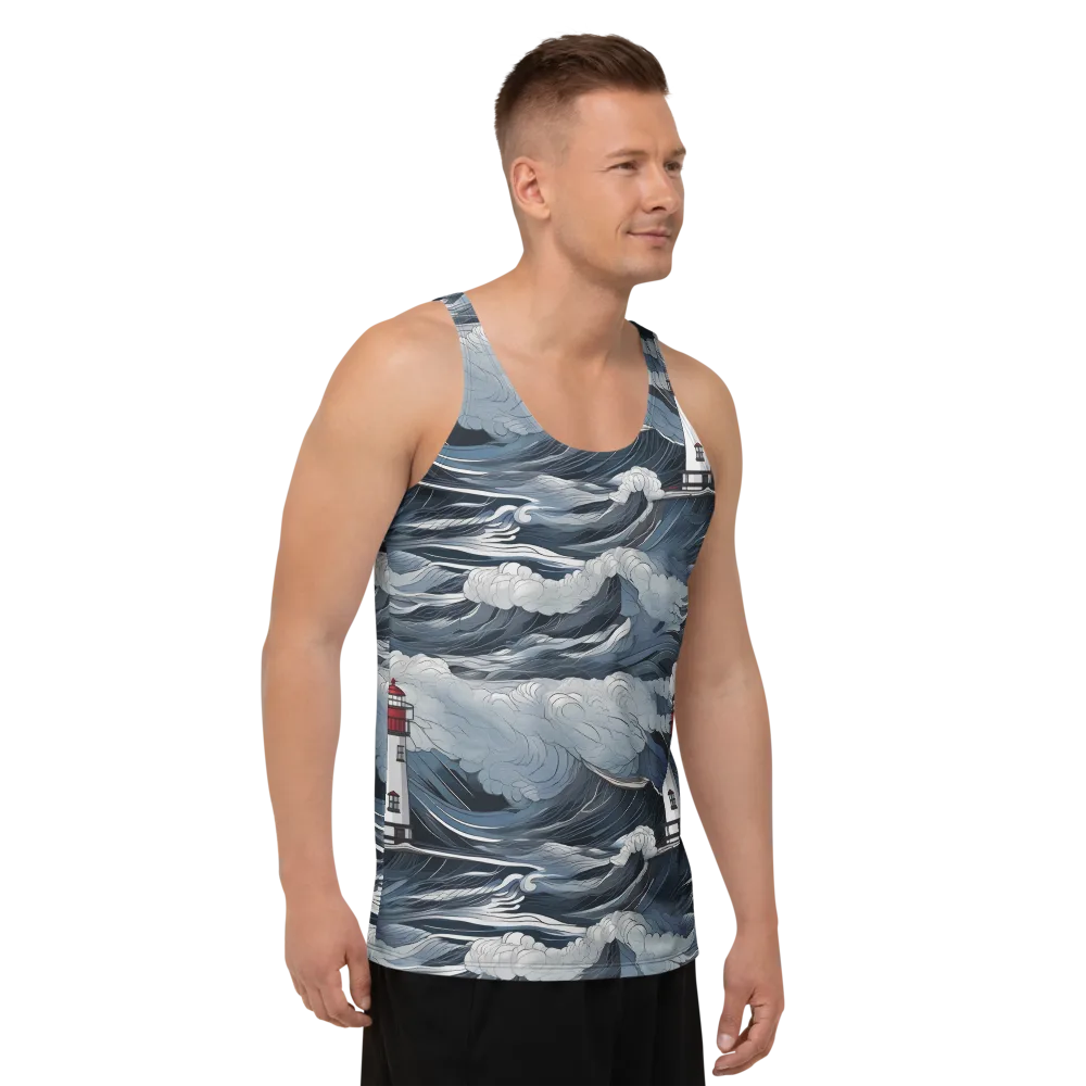 Midnight Lighthouse on Men's Tank Top — Right Front