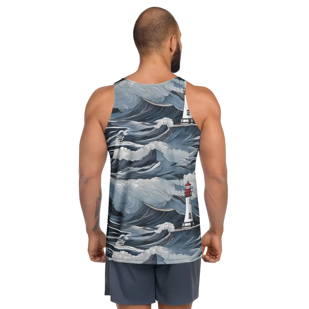 Midnight Lighthouse on Men's Tank Top — Back