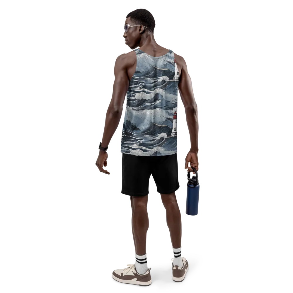 Midnight Lighthouse on Men's Tank Top — Back
