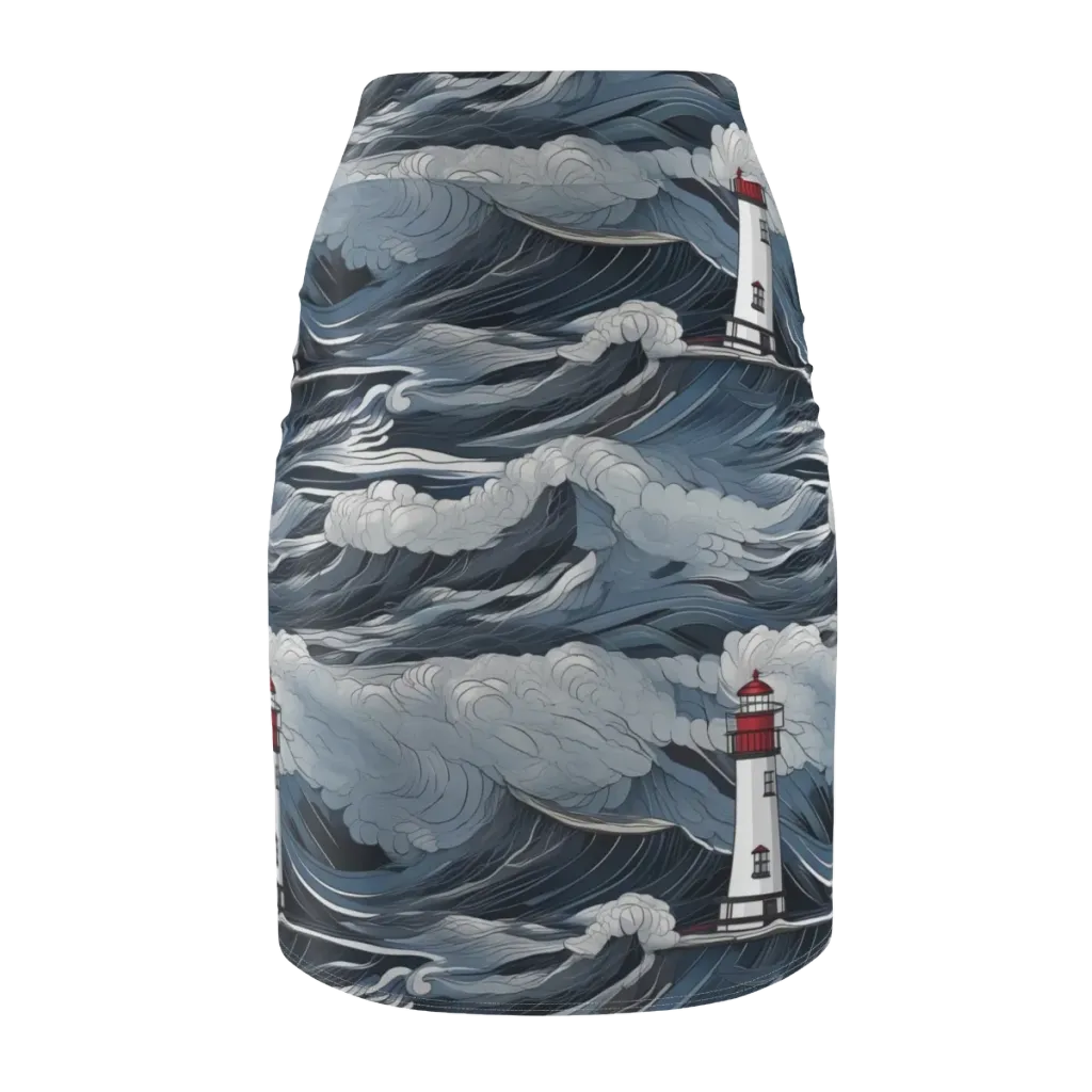 Midnight Lighthouse on Pencil Skirt — Back