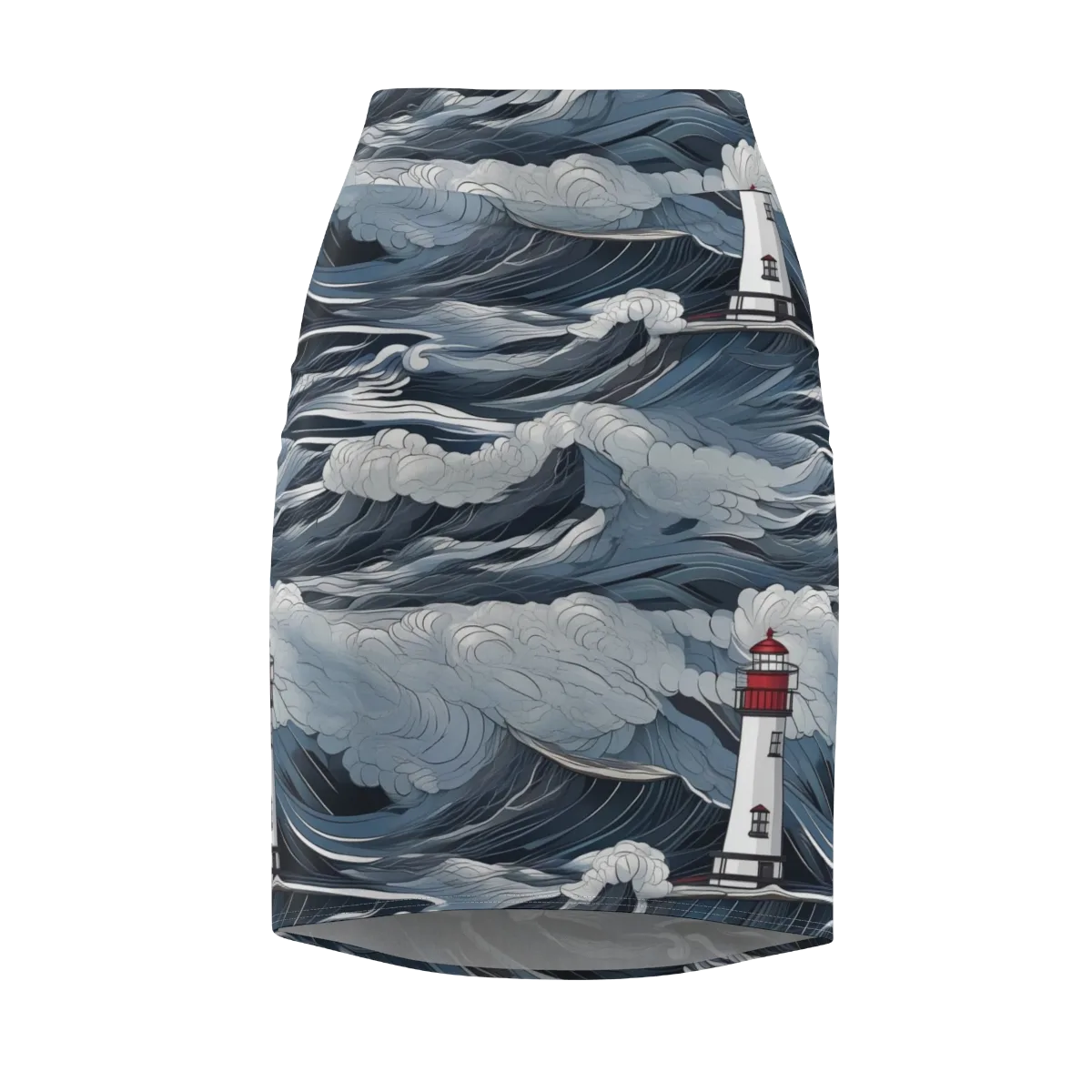 Midnight Lighthouse on Pencil Skirt — Front