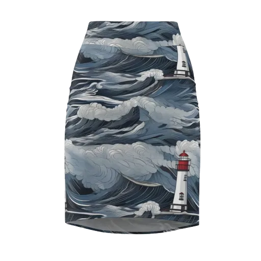 Midnight Lighthouse on a Pencil Skirt