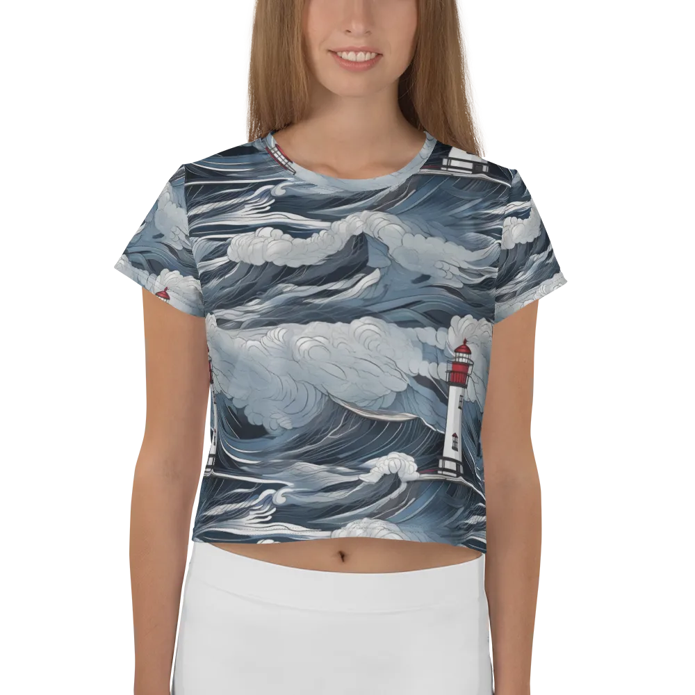 Midnight Lighthouse on Crop Tee — Front