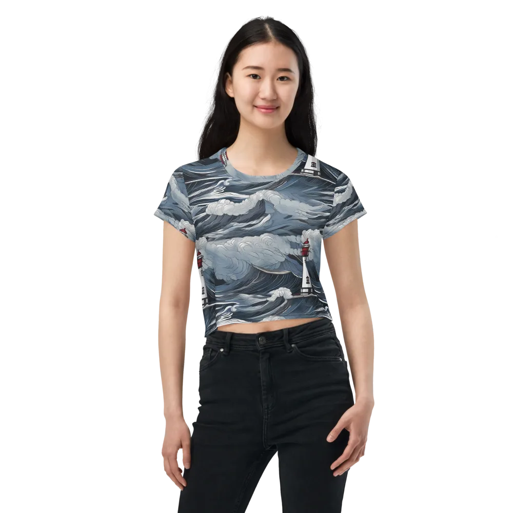 Midnight Lighthouse on Crop Tee — Front