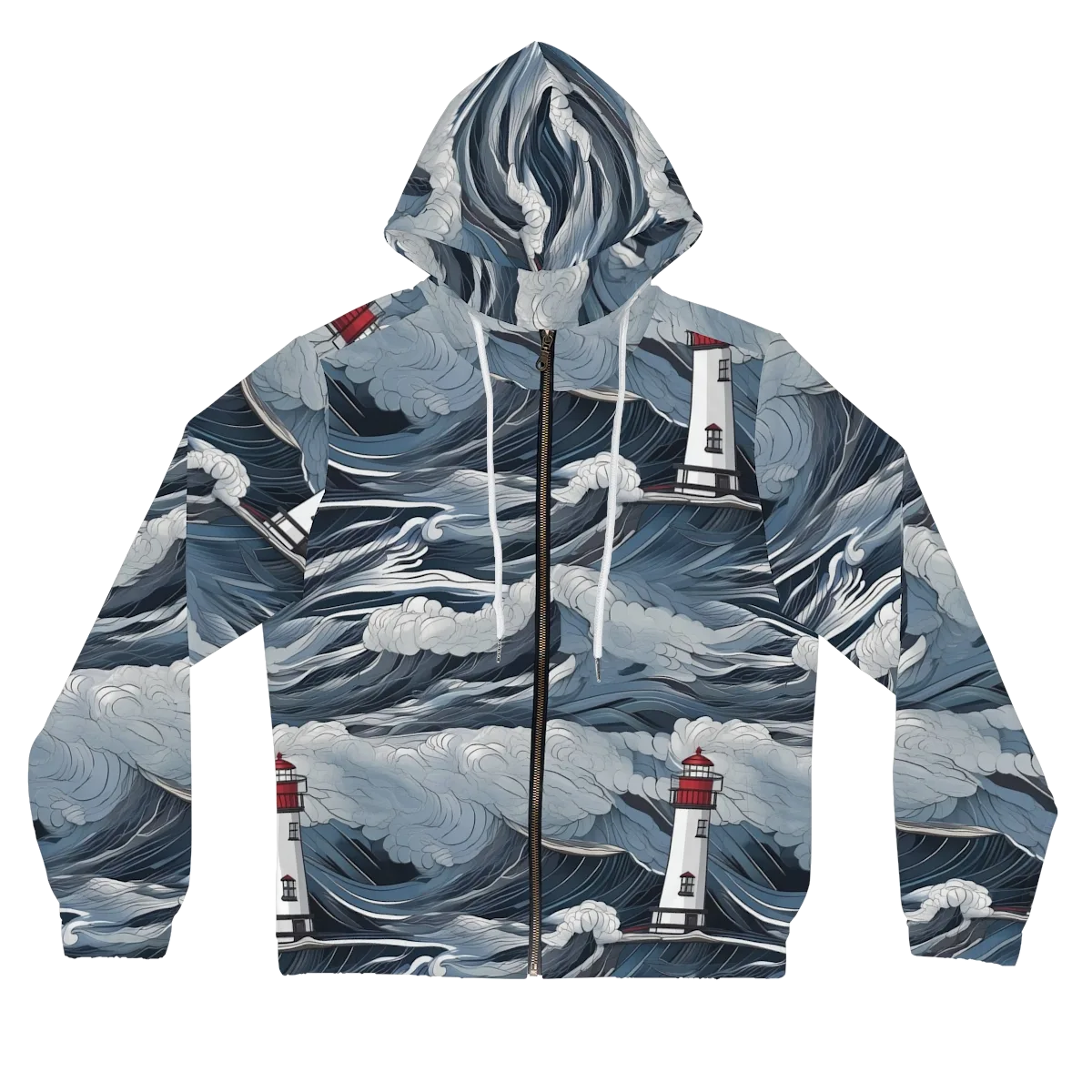 Midnight Lighthouse on Women's Full-Zip Hoodie — Front