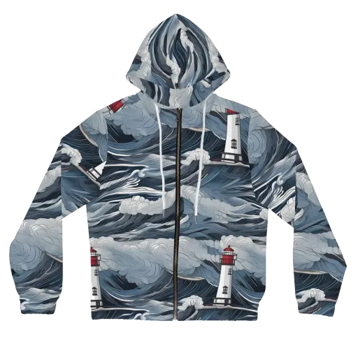 Midnight Lighthouse on a Women's Full-Zip Hoodie