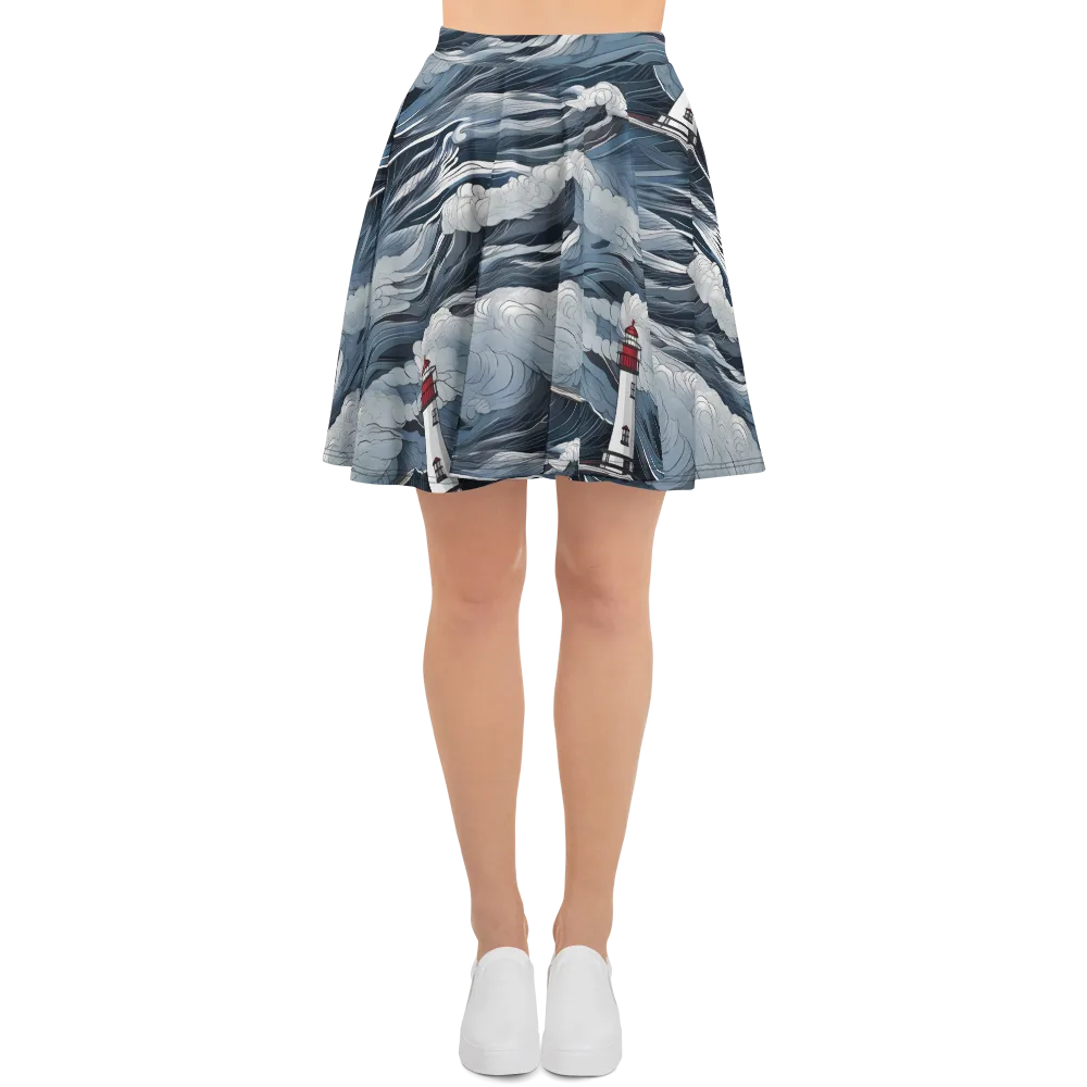 Midnight Lighthouse on Skater Skirt — Front