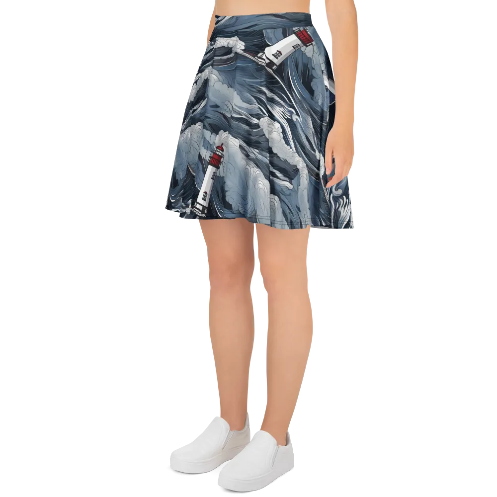 Midnight Lighthouse on Skater Skirt — Left