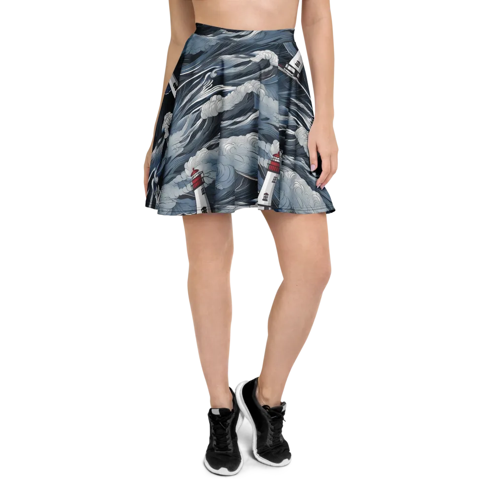 Midnight Lighthouse on Skater Skirt — Front