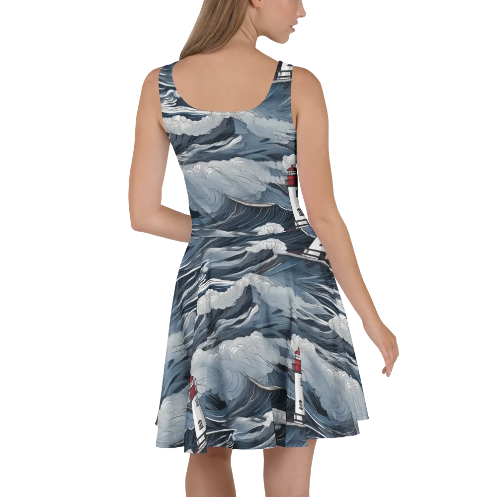 Midnight Lighthouse on Skater Dress — Back