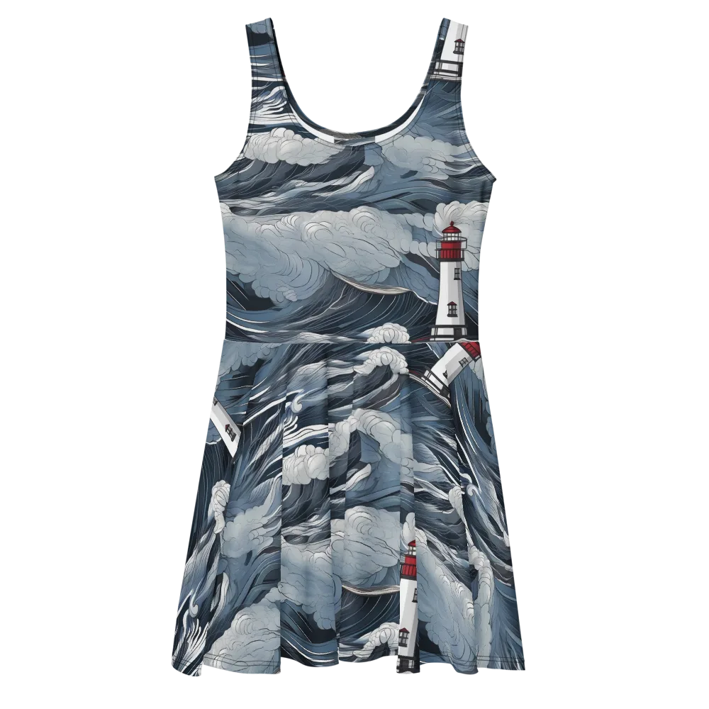 Midnight Lighthouse on Skater Dress — Front