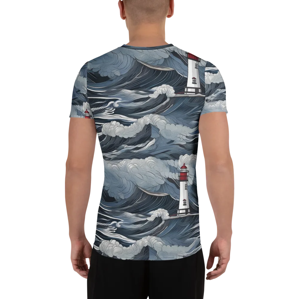 Midnight Lighthouse on Men's Athletic T-Shirt — Back