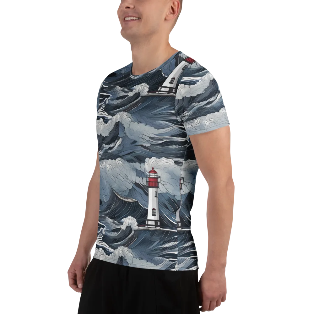 Midnight Lighthouse on Men's Athletic T-Shirt — Left