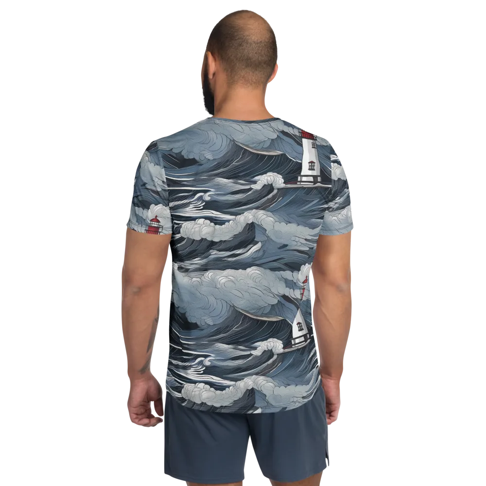 Midnight Lighthouse on Men's Athletic T-Shirt — Back