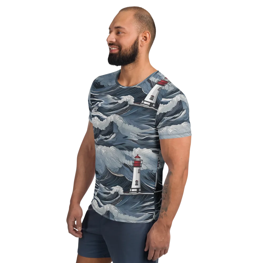 Midnight Lighthouse on Men's Athletic T-Shirt — Left