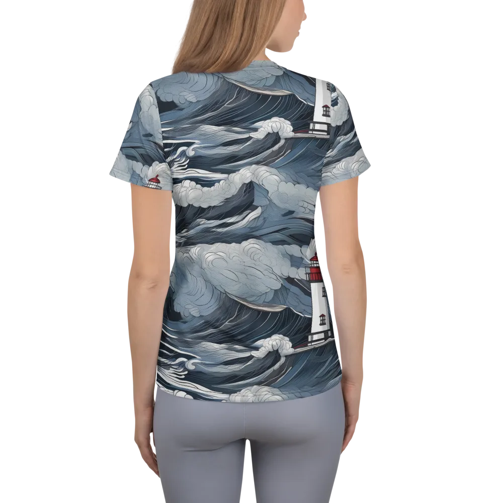 Midnight Lighthouse on Women's Athletic T-Shirt — Back